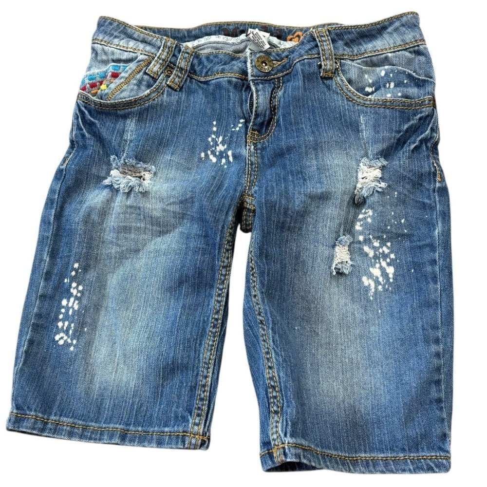 MUDD Lowrise Jean Bermuda Distressed Shorts Juniors 3 Boho Hippie Casual Color